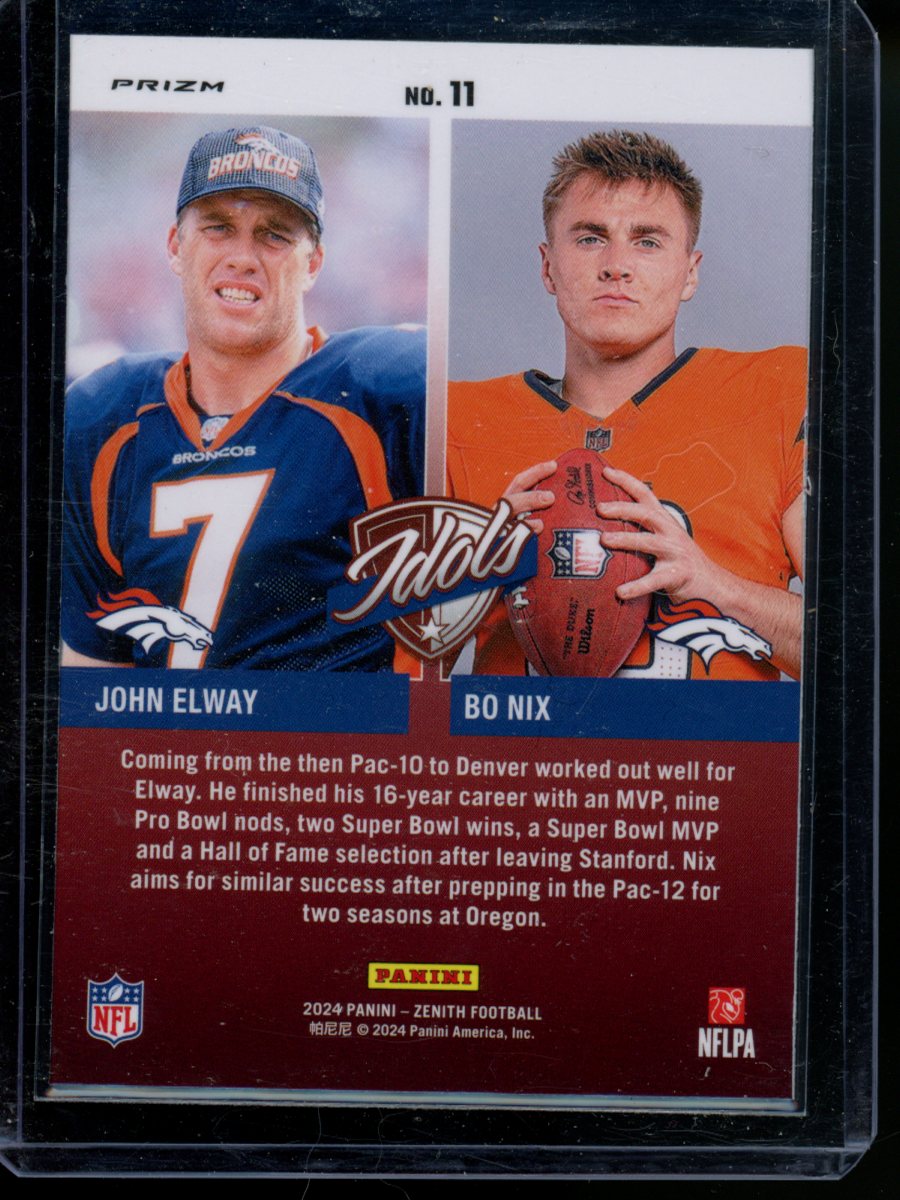 2024 Panini Zenith Bo Nix John Elway #11 Orange RC Football