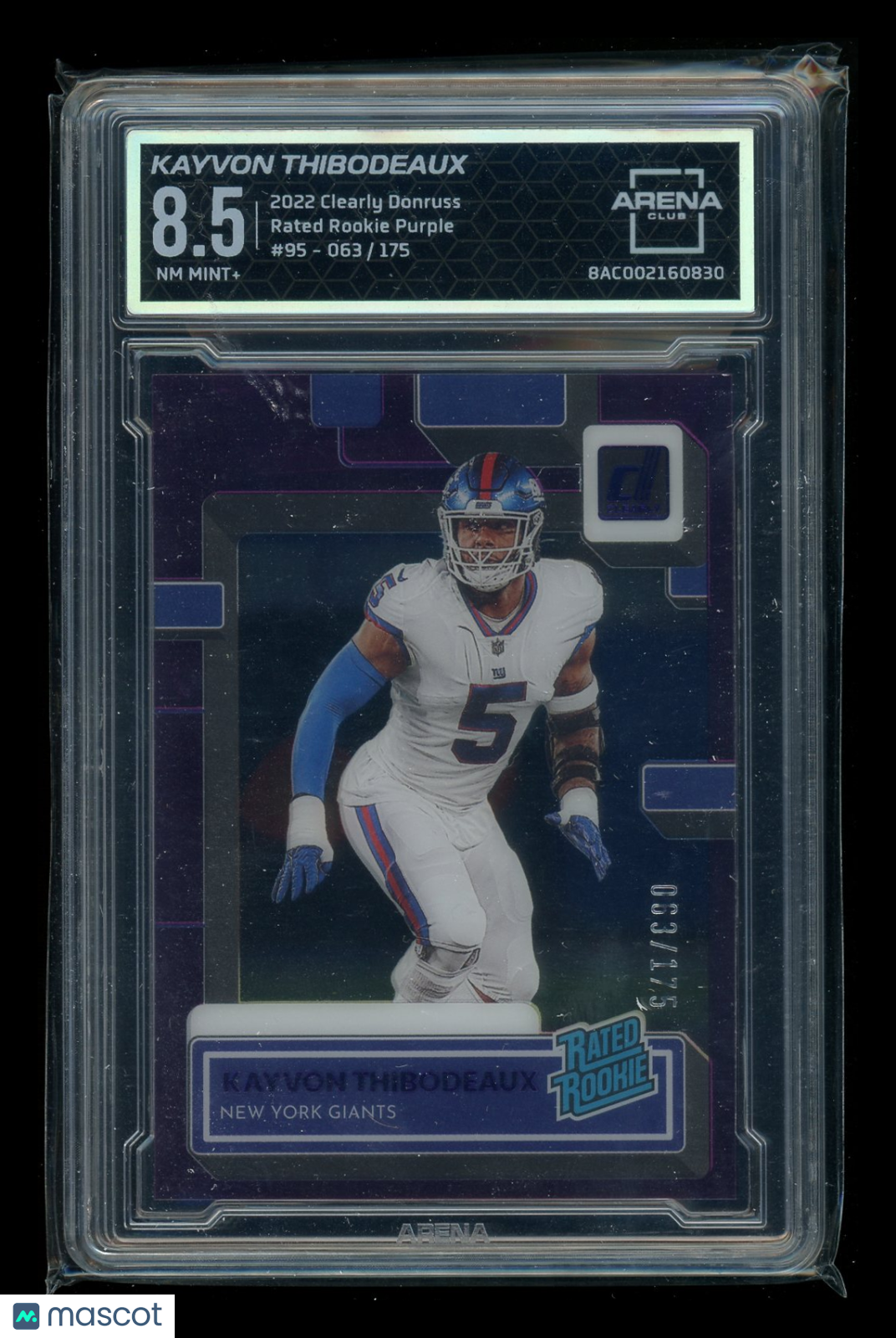 2022 Panini Donruss Rated Rookie Purple Kayvon Thibodeaux #95 063/175 AC 8.5