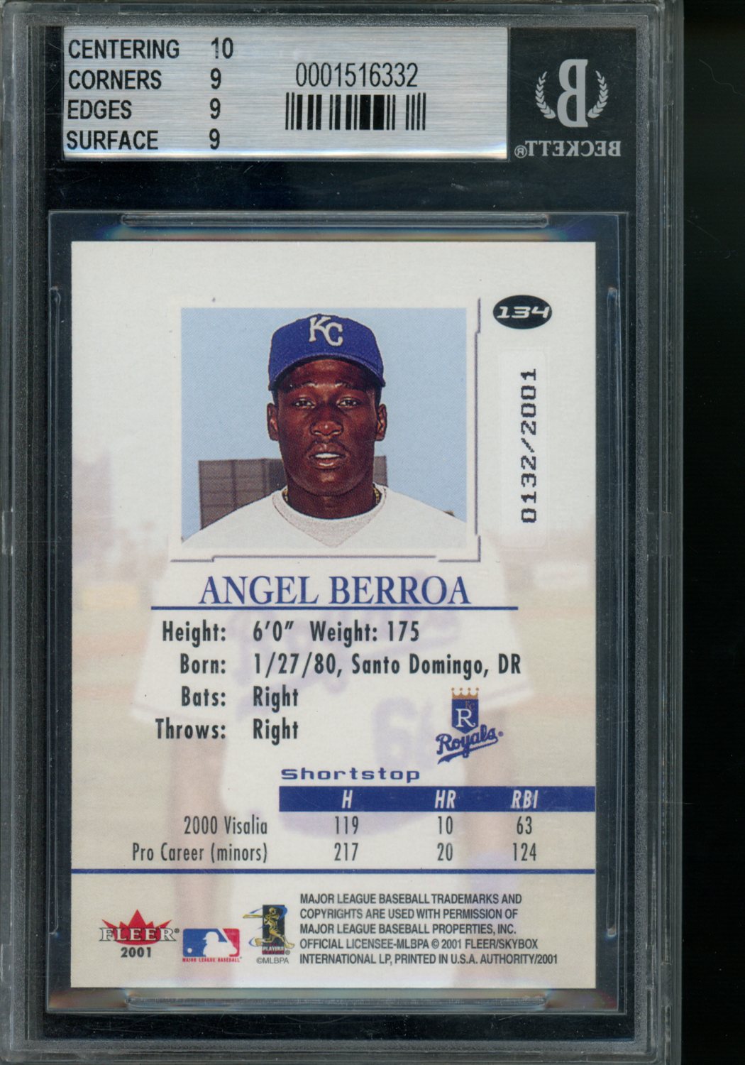 2001 Fleer Authority Angel Berroa #134 0132/2001 Baseball BGS 9