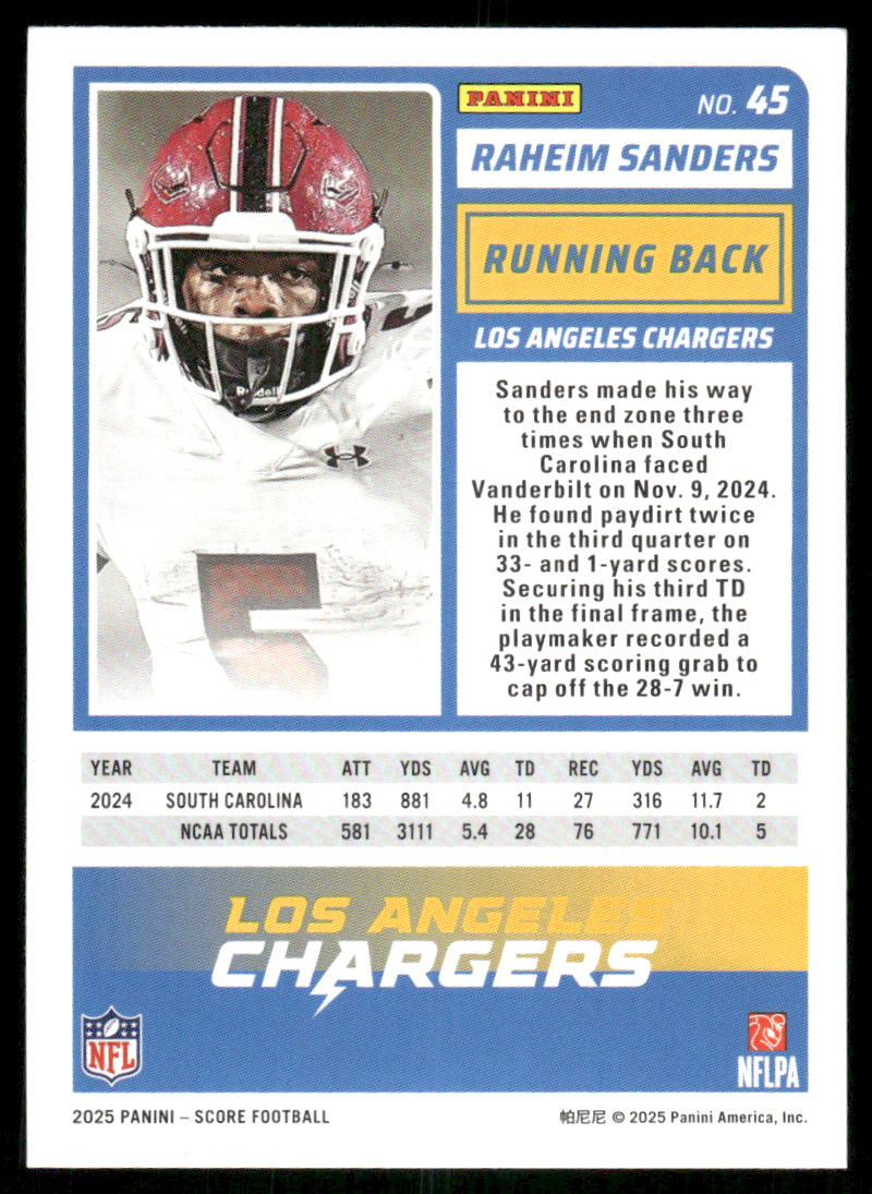 2025 Score A Treat Raheim Sanders #45 RC Football