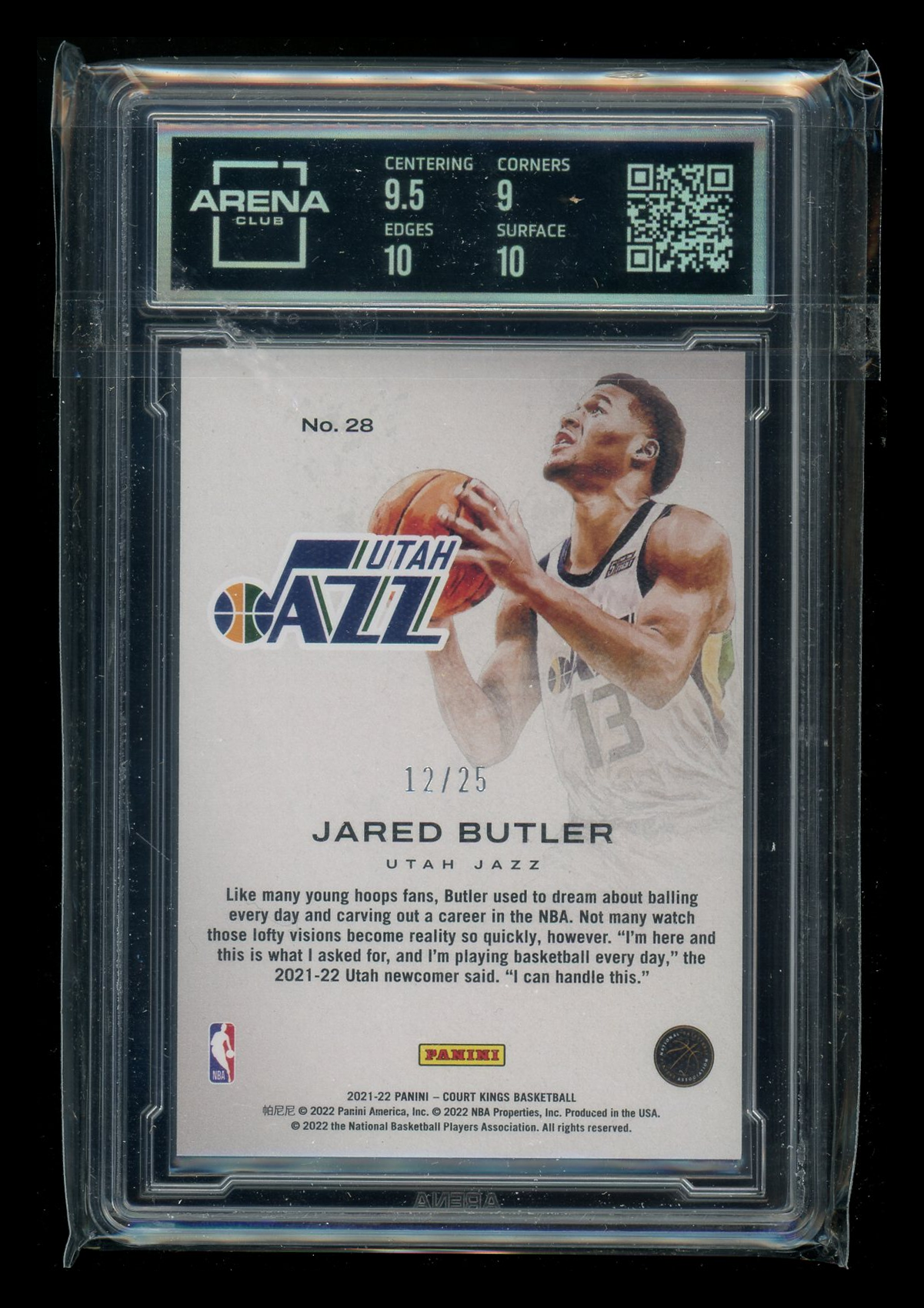 2021-22 Panini Court Kings In Progress Sapphire Jared Butler #28 RC 12/25 AC 9.5