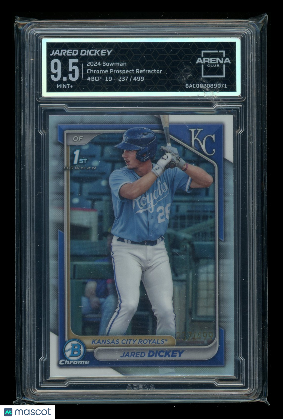 2023. Bowman Chrome Prospect Refractor Jared Dickey #BCP-19 237/499 AC 9.5