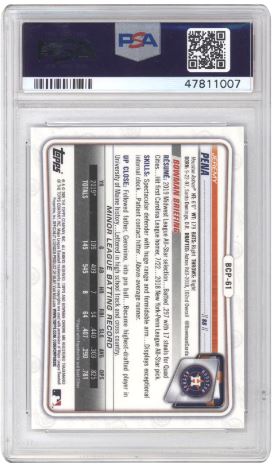 2020 Bowman Chrome Sapphire Edition Jeremy Pena #BCP61 Sapphire Edition PSA 10