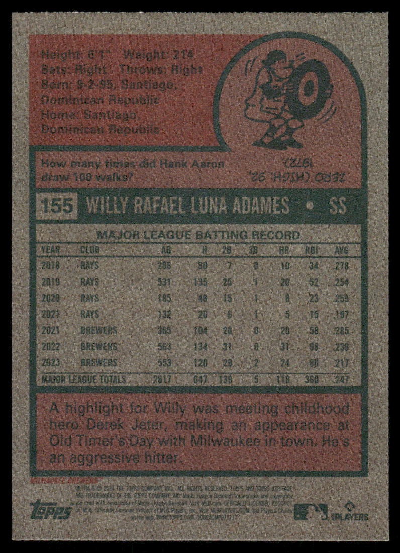 2024 Topps Heritage Willy Adames #155 Baseball
