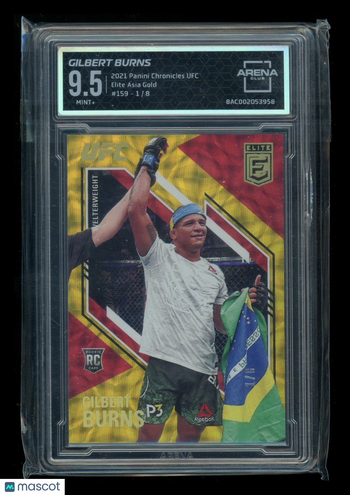 2021 Panini Chronicles Elite Asia Gold Gilbert Burns #159 1/8 RC AC 9.5