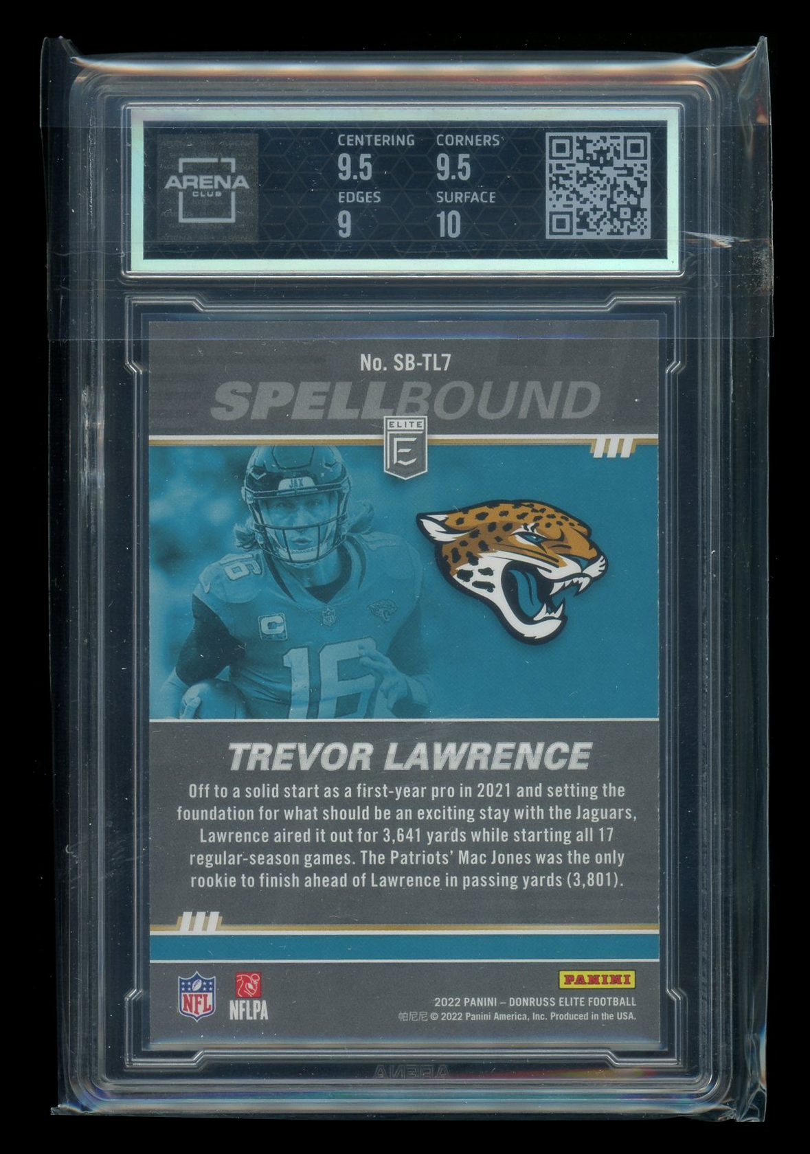 2022 Panini Donruss Elite Spellbound Trevor Lawrence SB-TL7 Green Arena Club 9.5