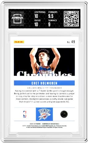 2022-23 Panini Chronicles Chet Holmgren #49 Basketball Arena Club 9.5