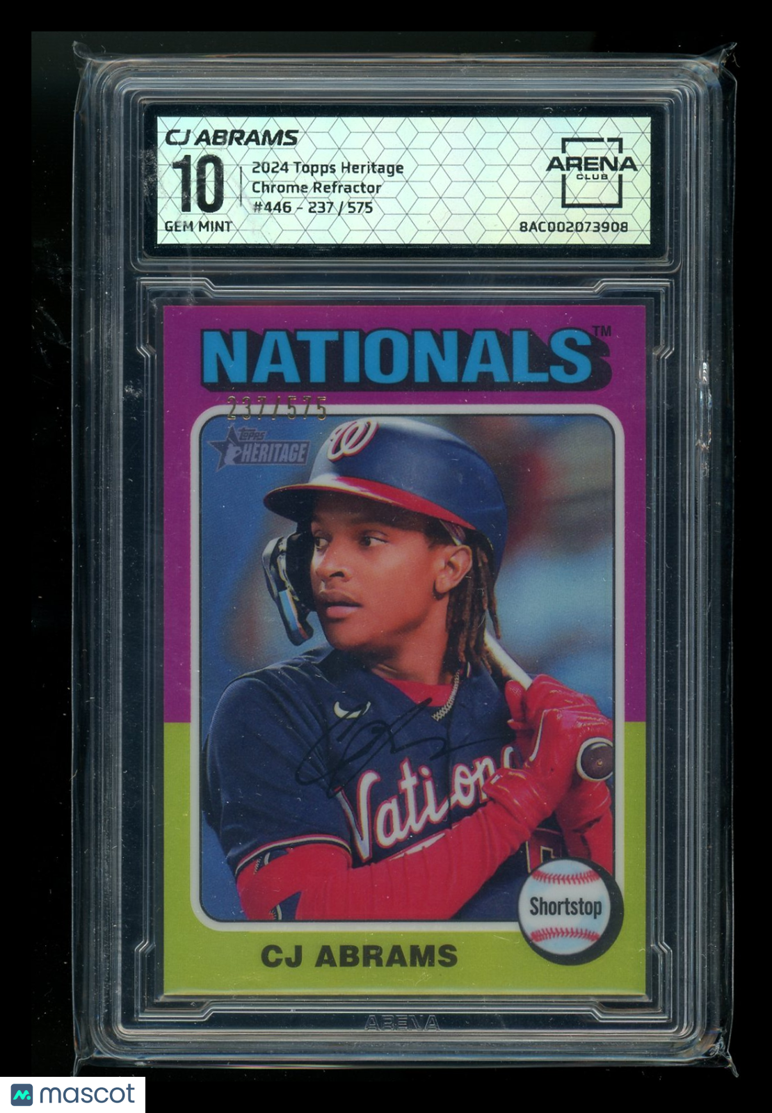 2024 Topps Heritage Chrome Refractor CJ Abrams #446 237/575 Arena Club 10