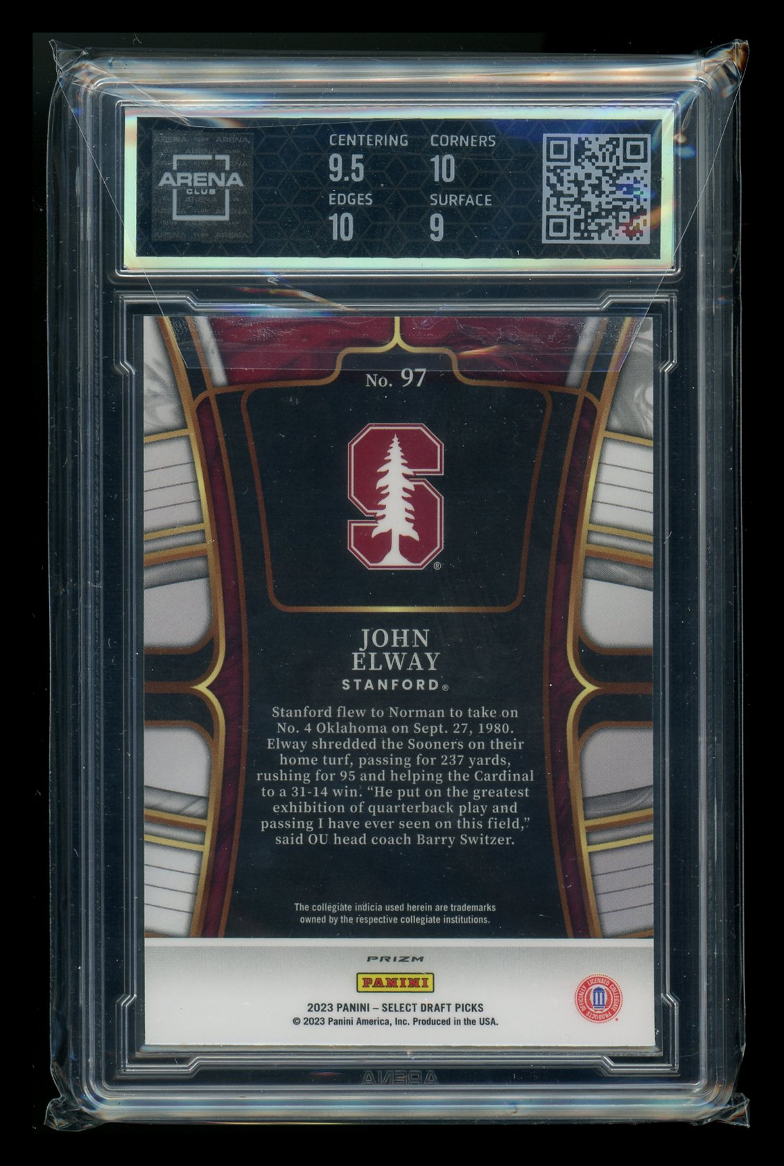 2023 Panini Select Draft Picks Silver Prizm John Elway #97  Arena Club 9.5