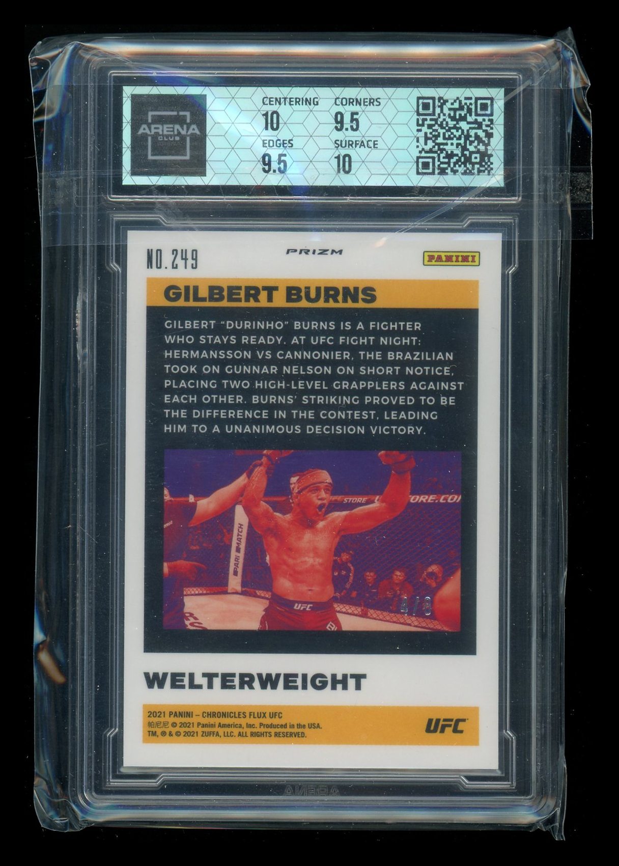 2021 Chronicles UFC Flux Asia Gold Gilbert Burns #249 RC 4/8 Arena Club 10