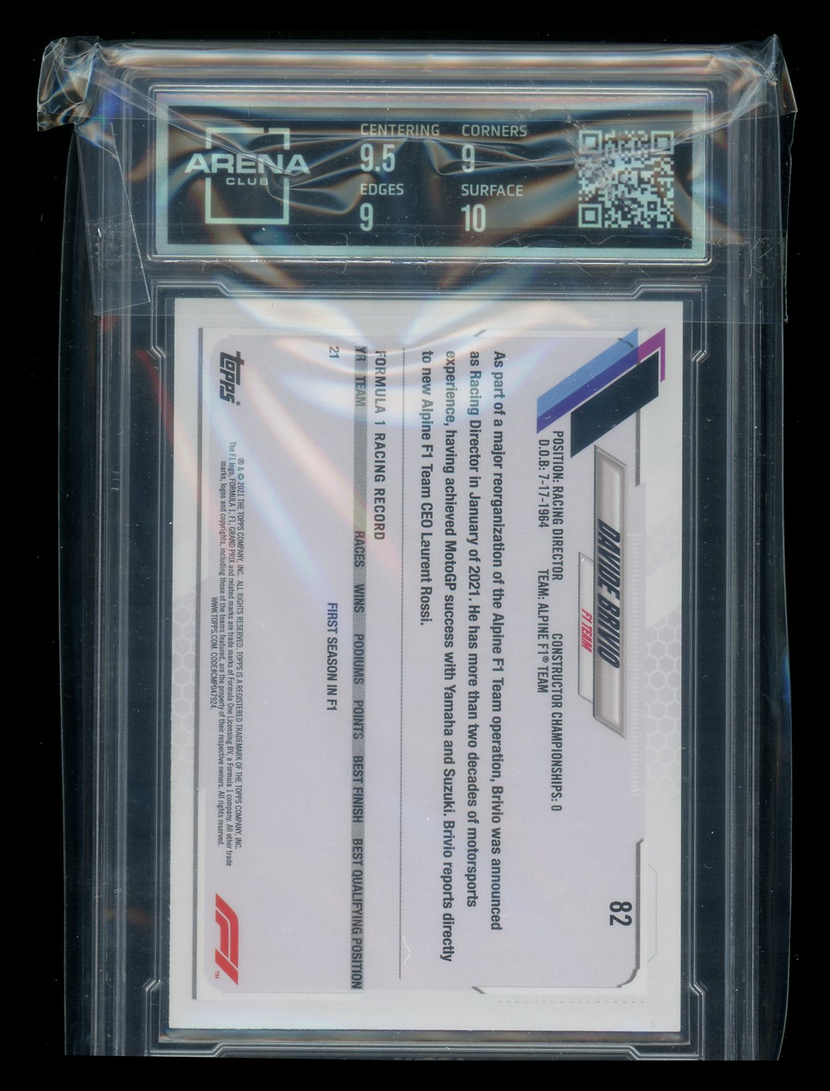 2021 Topps F1 Davide Brivio #82 Racing Arena Club 9.5