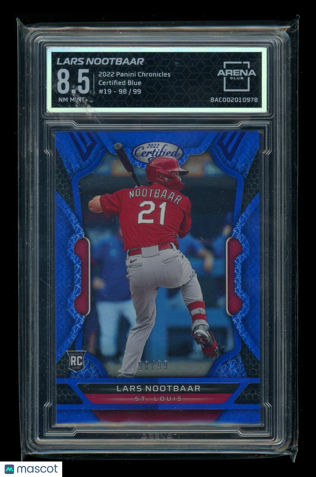 2022 Panini Chronicles Certified Blue Lars Nootbaar #19 RC 98/99 Arena Club 8.5