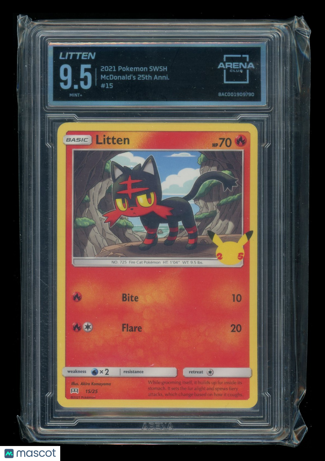 Litten #15/25 Arena Club 9.5 2021 Pokemon SWSH McDonald's 25th Anniversary