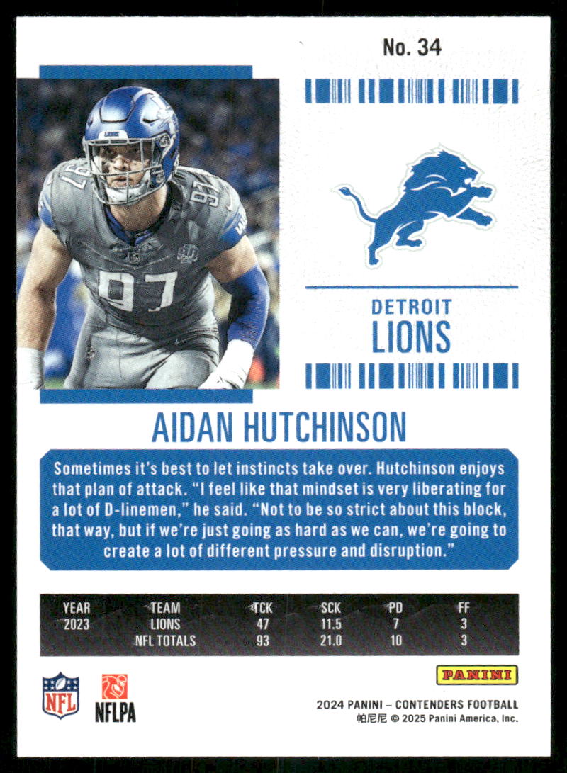 2024 Panini Contenders Football Aidan Hutchinson #34 Football