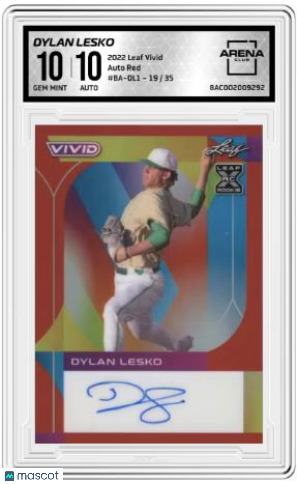 2022 Leaf Vivid Dylan Lesko #BA-DL1 Auto Red 19/35 Baseball Arena Club 10
