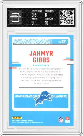 2023 Panini Donruss Jahmyr Gibbs #331 Press Proof Red Rated Rookie AC 8.5