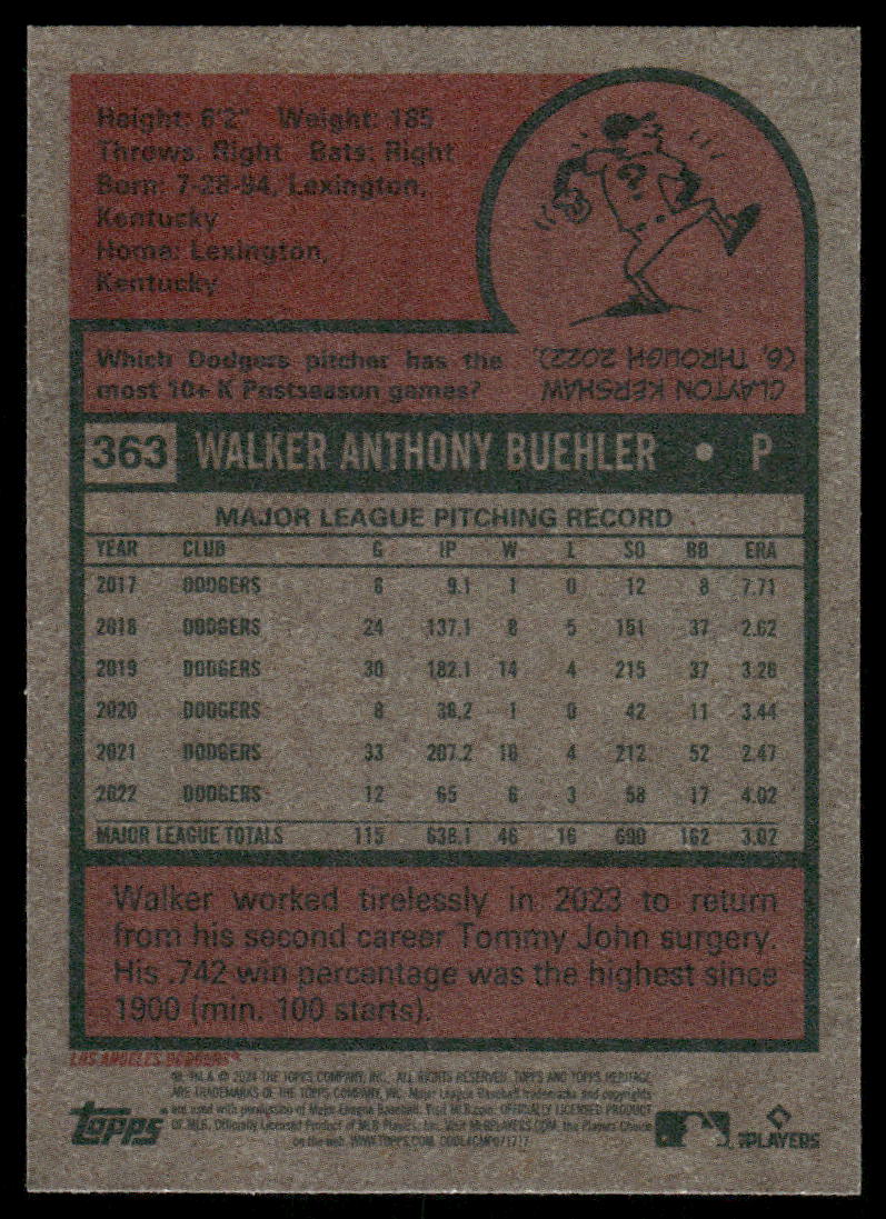 2024 Topps Heritage Walker Buehler #363 Baseball
