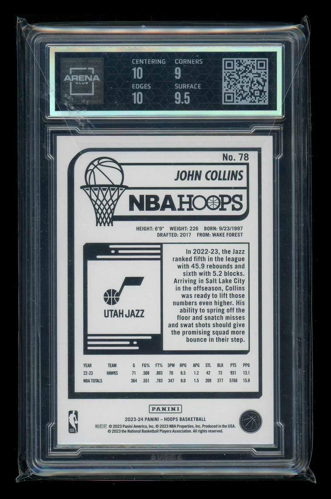 2023-24 Panini NBA Hoops Green John Collins #78 31/99 Basketball Arena Club 9.5