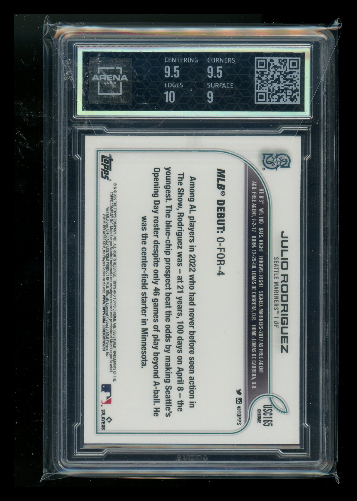 2022 Topps Chrome Update Julio Rodriguez #USC165 RC Baseball Arena Club 9.5