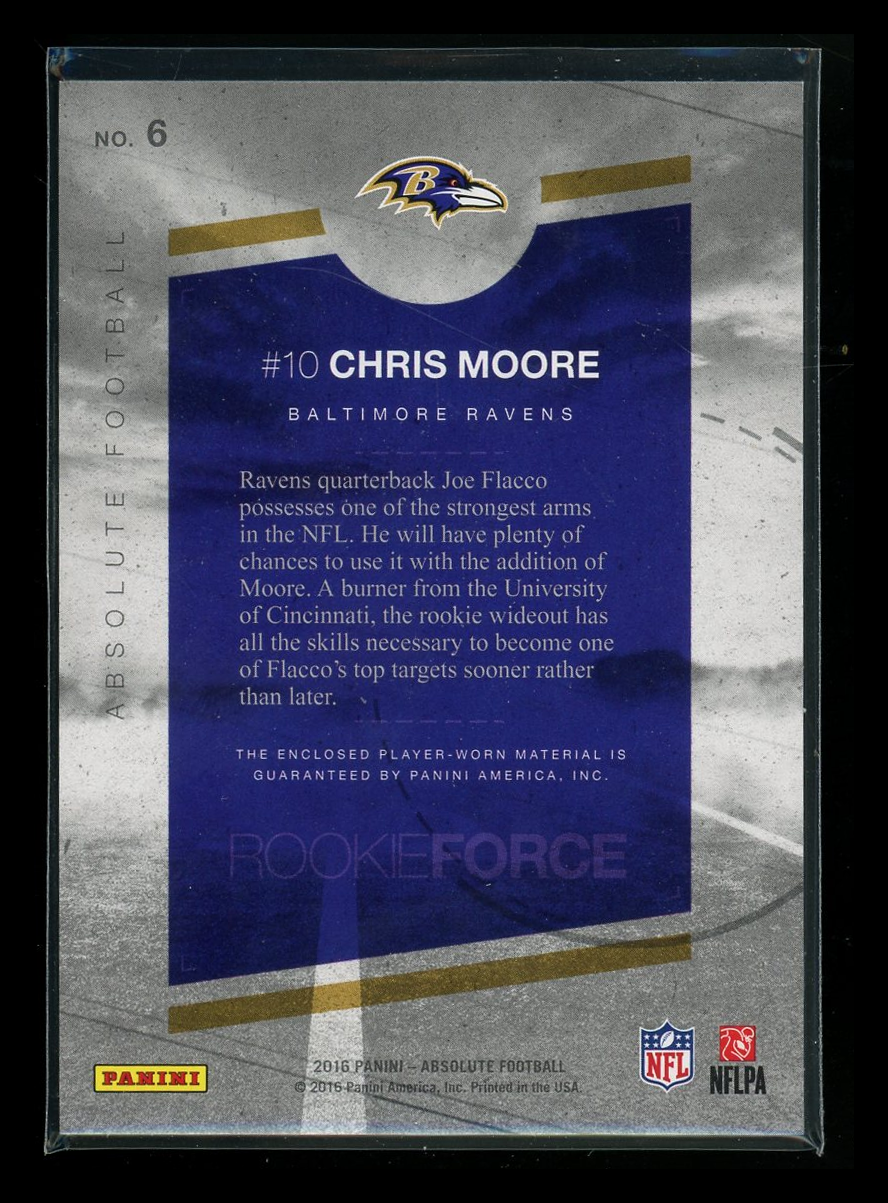 2016 Panini Absolute Football Rookie Force Chris Moore #6 Player-worn