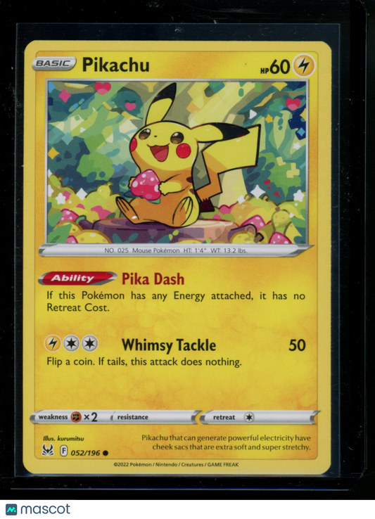 Pokemon Pikachu #052/196 English 2022 Pokemon