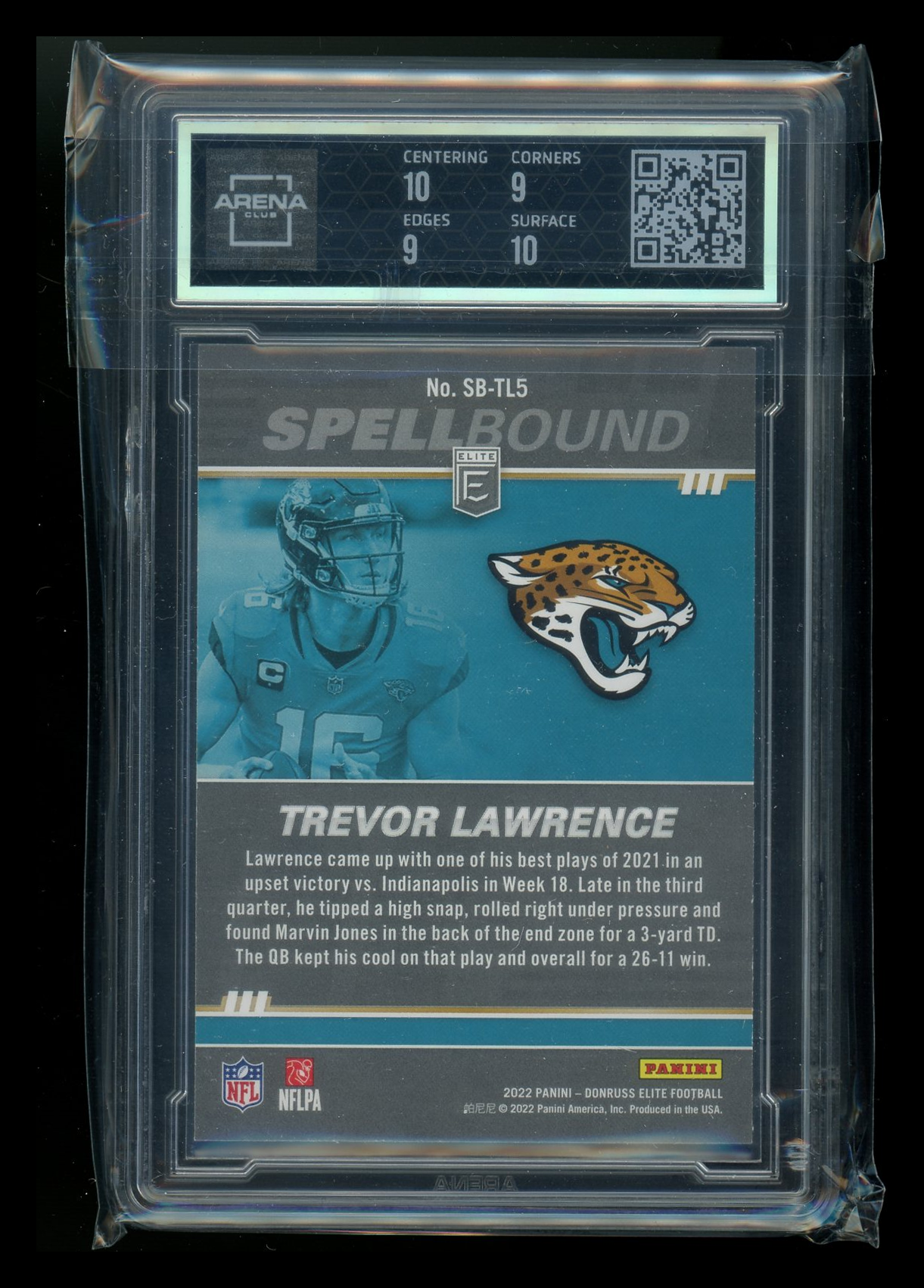 2022 Panini Donruss Elite Spellbound Green Trevor Lawrence SB-TL5 Arena Club 9.5