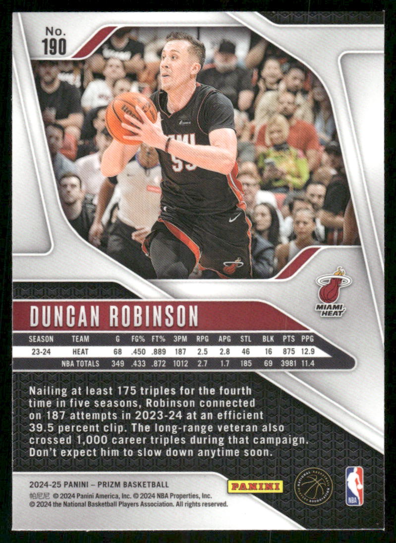 2024-25 Panini Prizm Duncan Robinson #190 Basketball