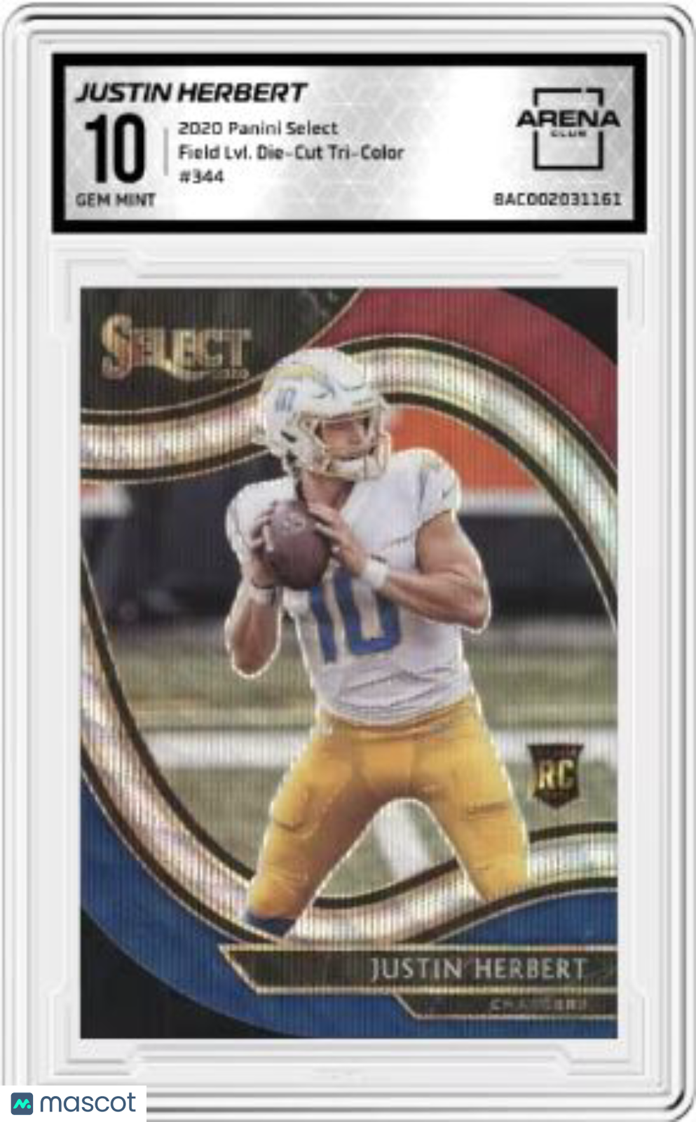 2020 Panini Select Justin Herbert #344 Field Level Die-Cut Tri Color AC 10