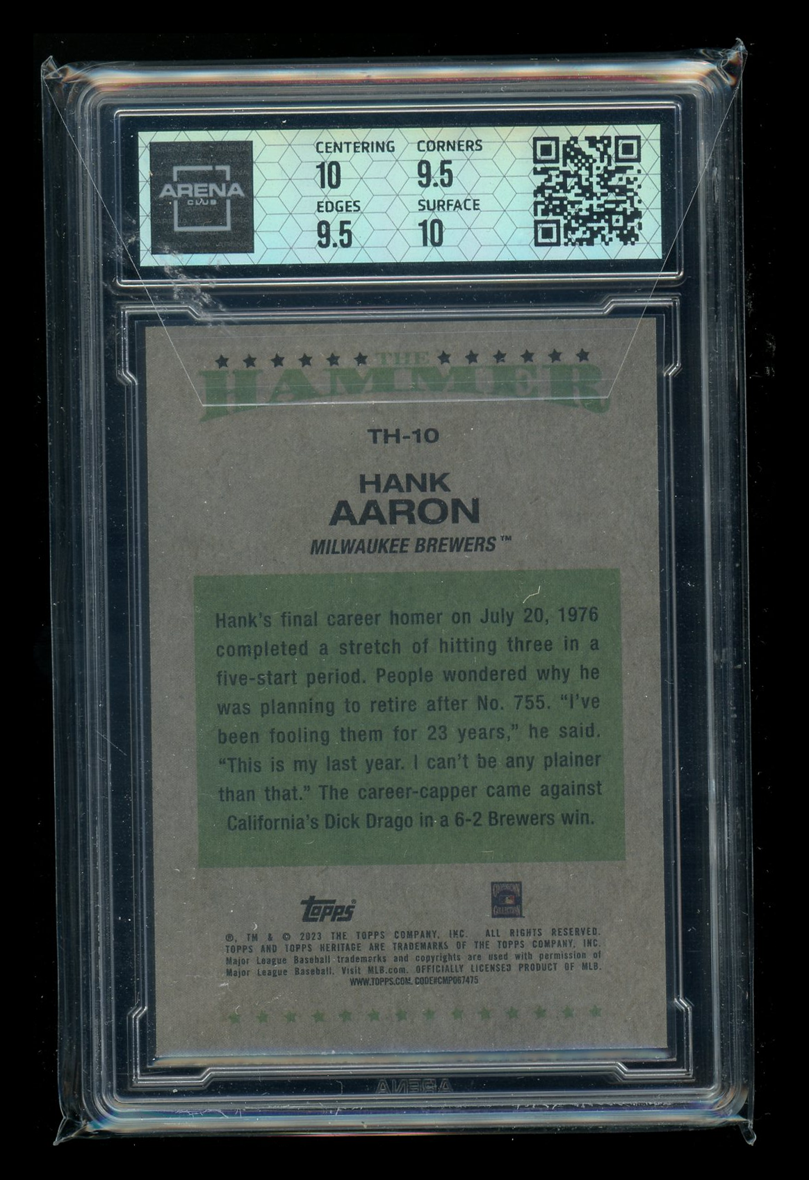 2023 Topps Heritage The Hammer Hank Aaron #TH-10 Baseball Arena Club 10