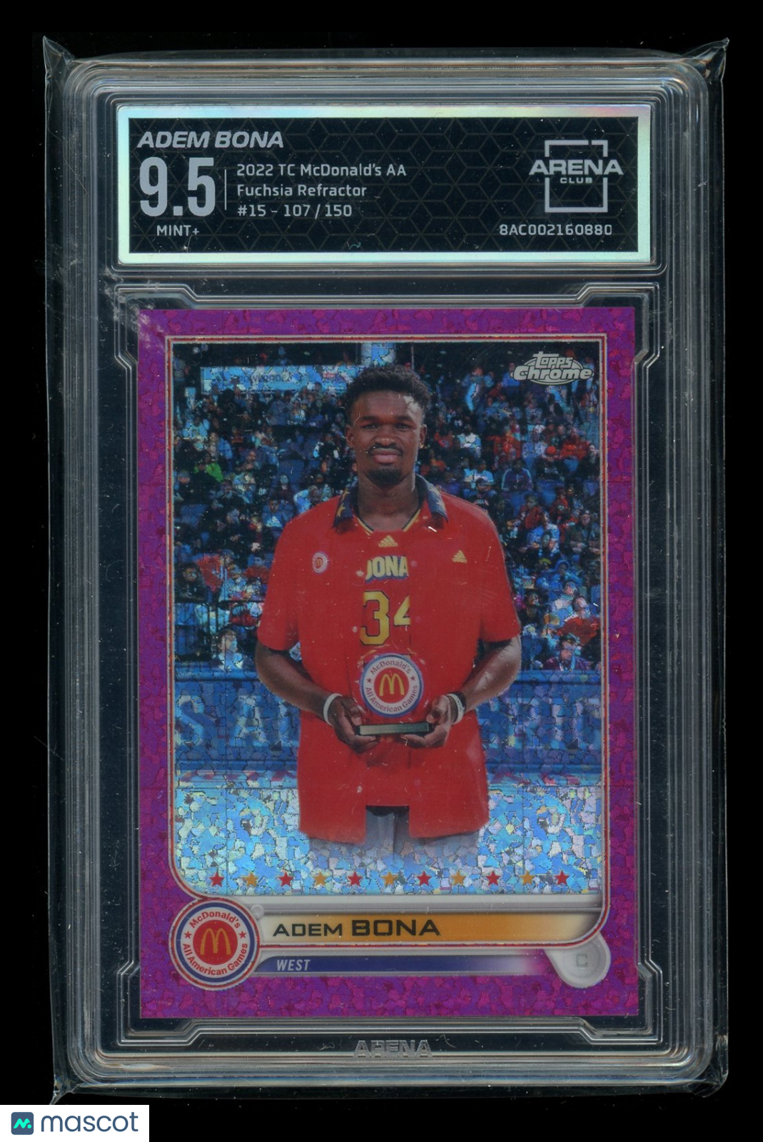 2022 Topps Chrome McDonald's Fuchsia Refractor Adem Bona #15 107/150 AC 9.5