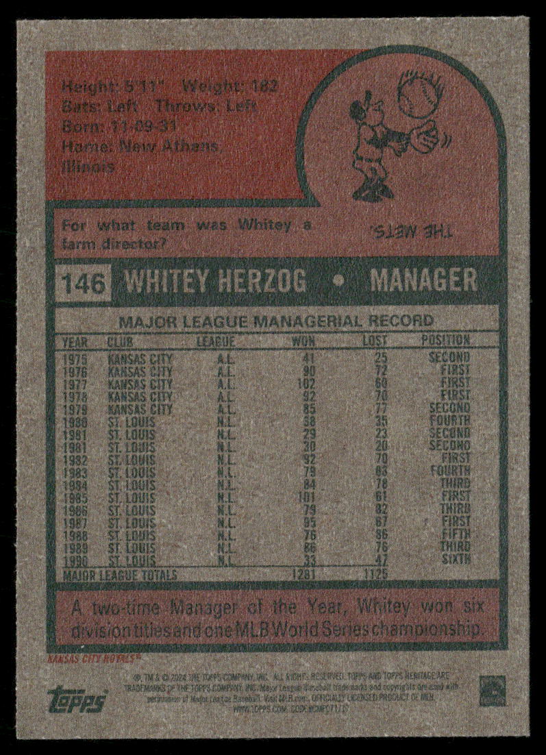 2024 Topps Heritage Whitey Herzog #146 Baseball