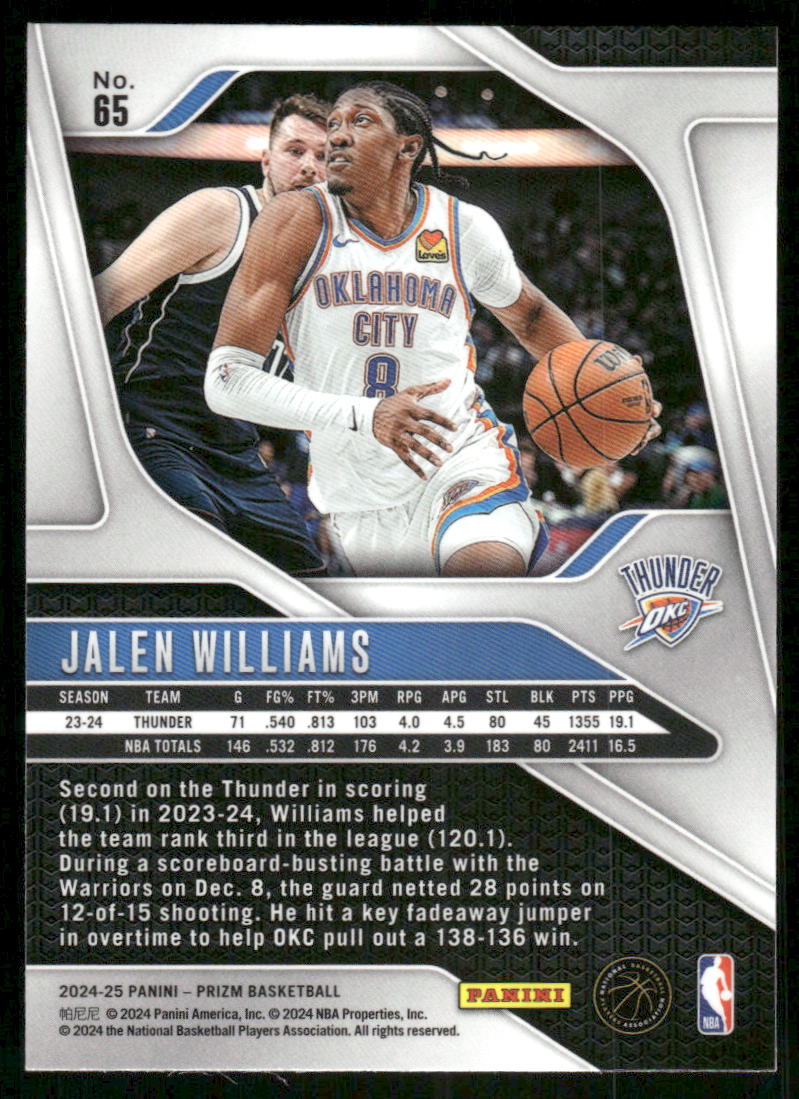 2024-25 Panini Prizm Jalen Williams #65 Basketball