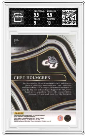 2022-23 Panini Chronicles DP Chet Holmgren #1 Select Pink RC Arena Club 9.5