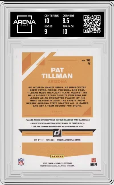 2019 Panini Donruss Pat Tillman #16V Photo Variation Press Proof Blue AC 9