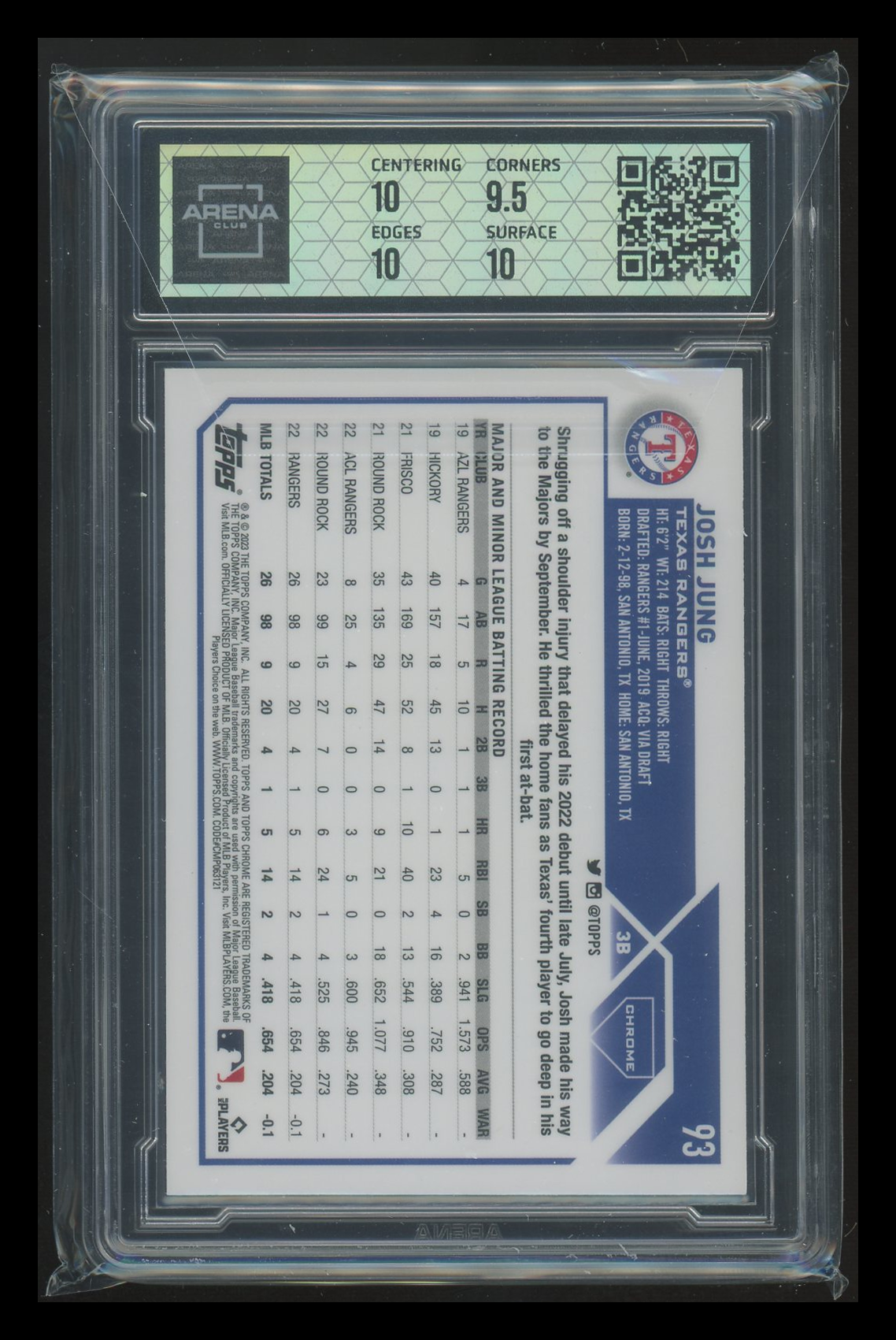 2023 Topps Chrome Pink Refractor Josh Jung #93 RC Baseball Arena Club 10