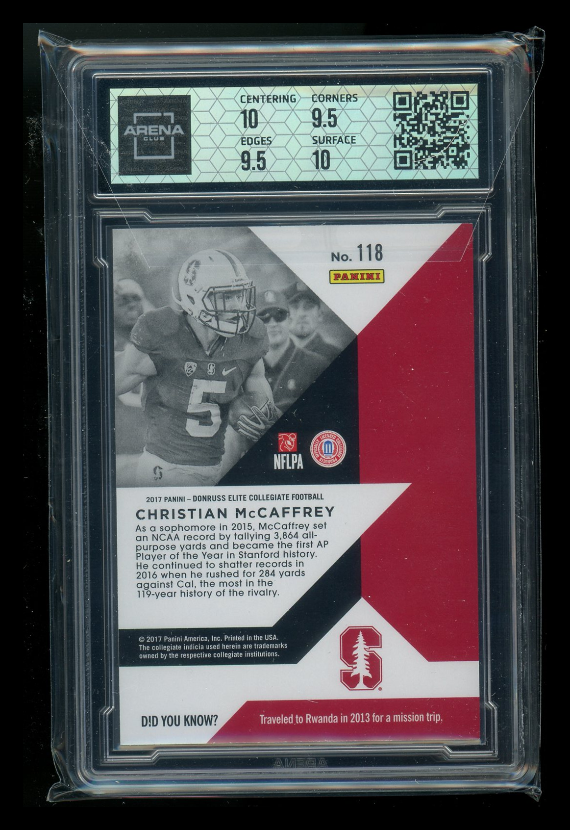 2017 Panini Elite Draft Picks Christian McCaffrey #118 RC Football Arena Club 10