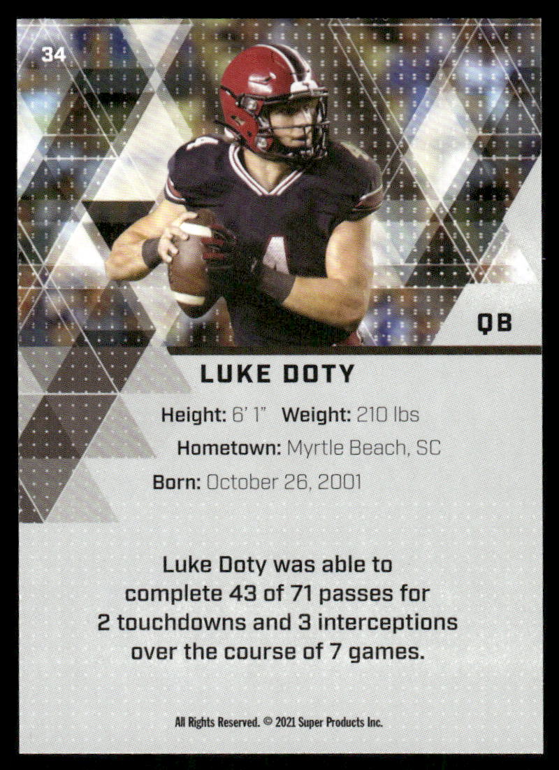 2021 Super Glow 1st Ever Luke Doty #34 Football