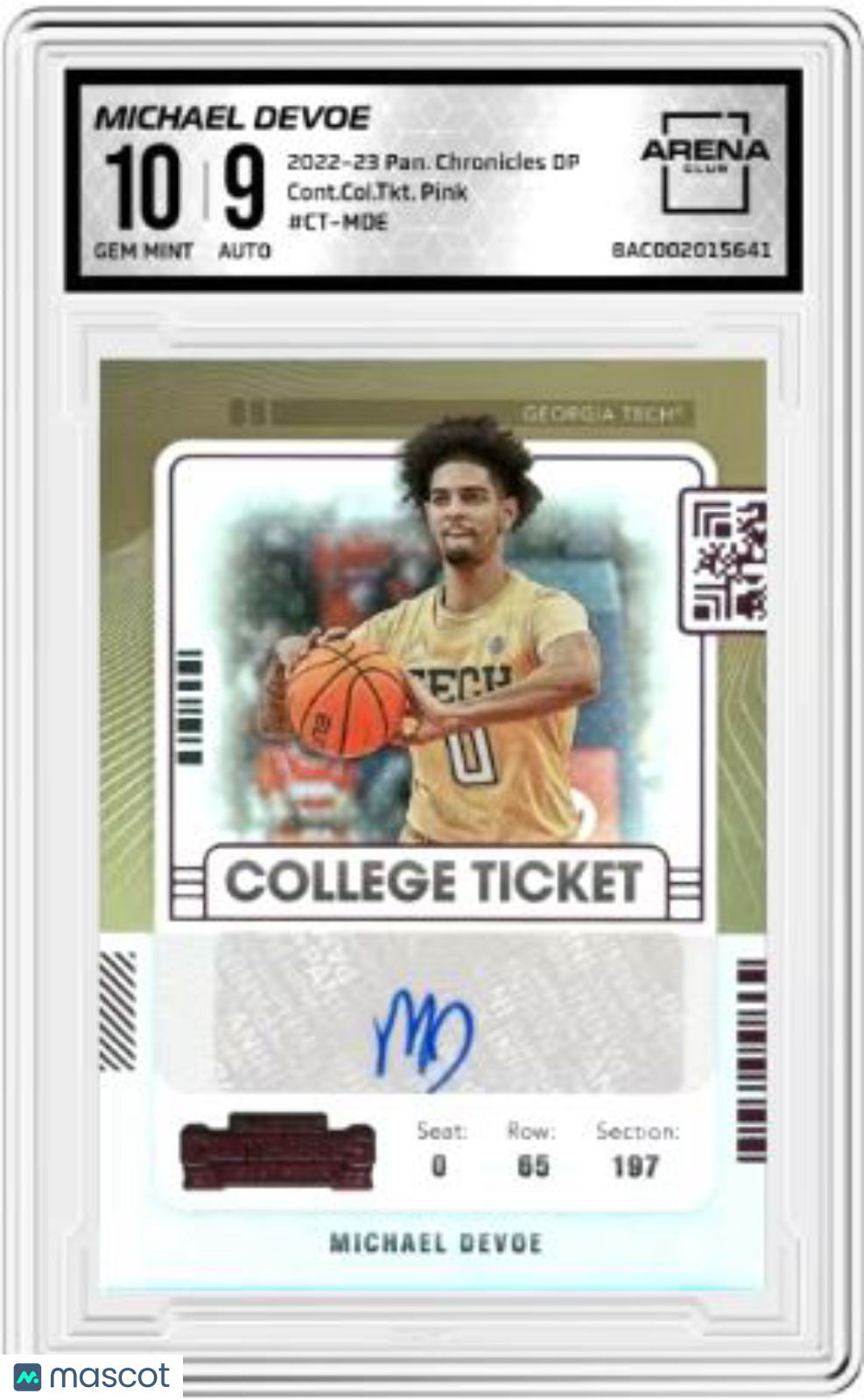 2022-23 Michael Devoe #CT-MDE Cont. Col. Ticket Pink Auto AC 10