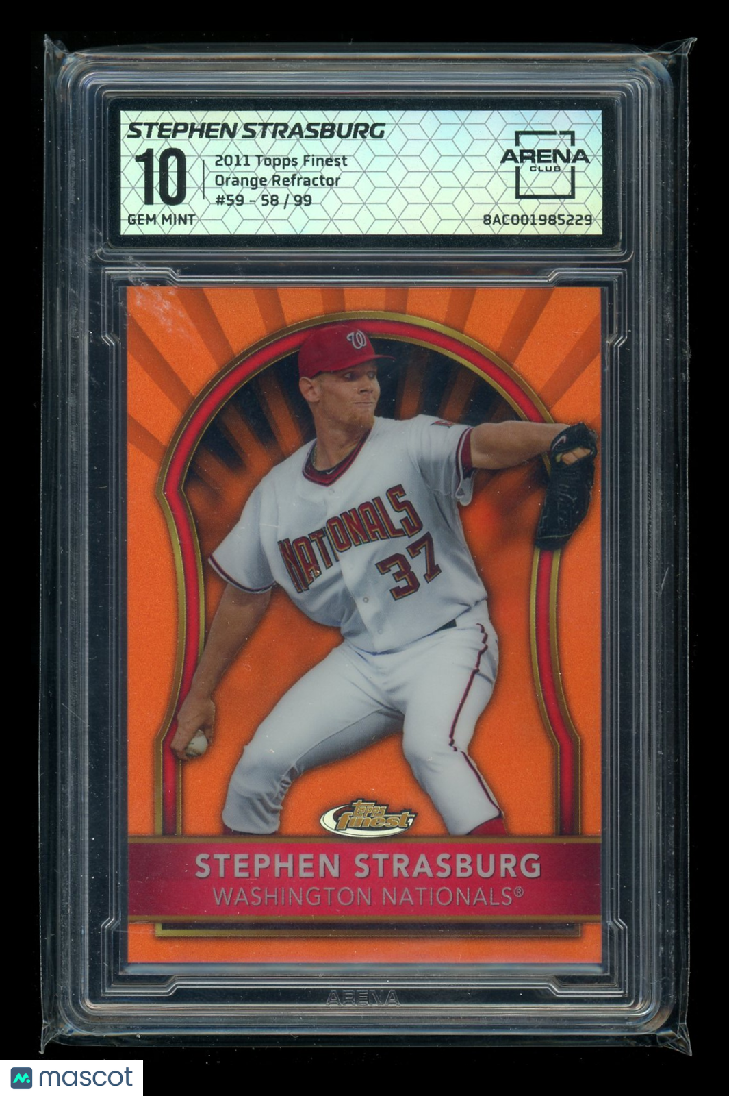 2011 Topps Finest Orange Refractor Stephen Strasburg #59 Refractor 58/99 AC 10