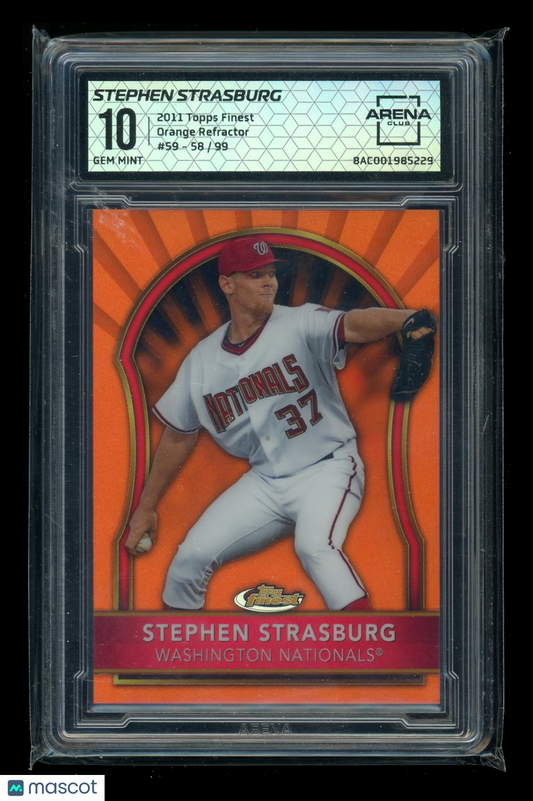 2011 Topps Finest Orange Refractor Stephen Strasburg #59 Refractor 58/99 AC 10