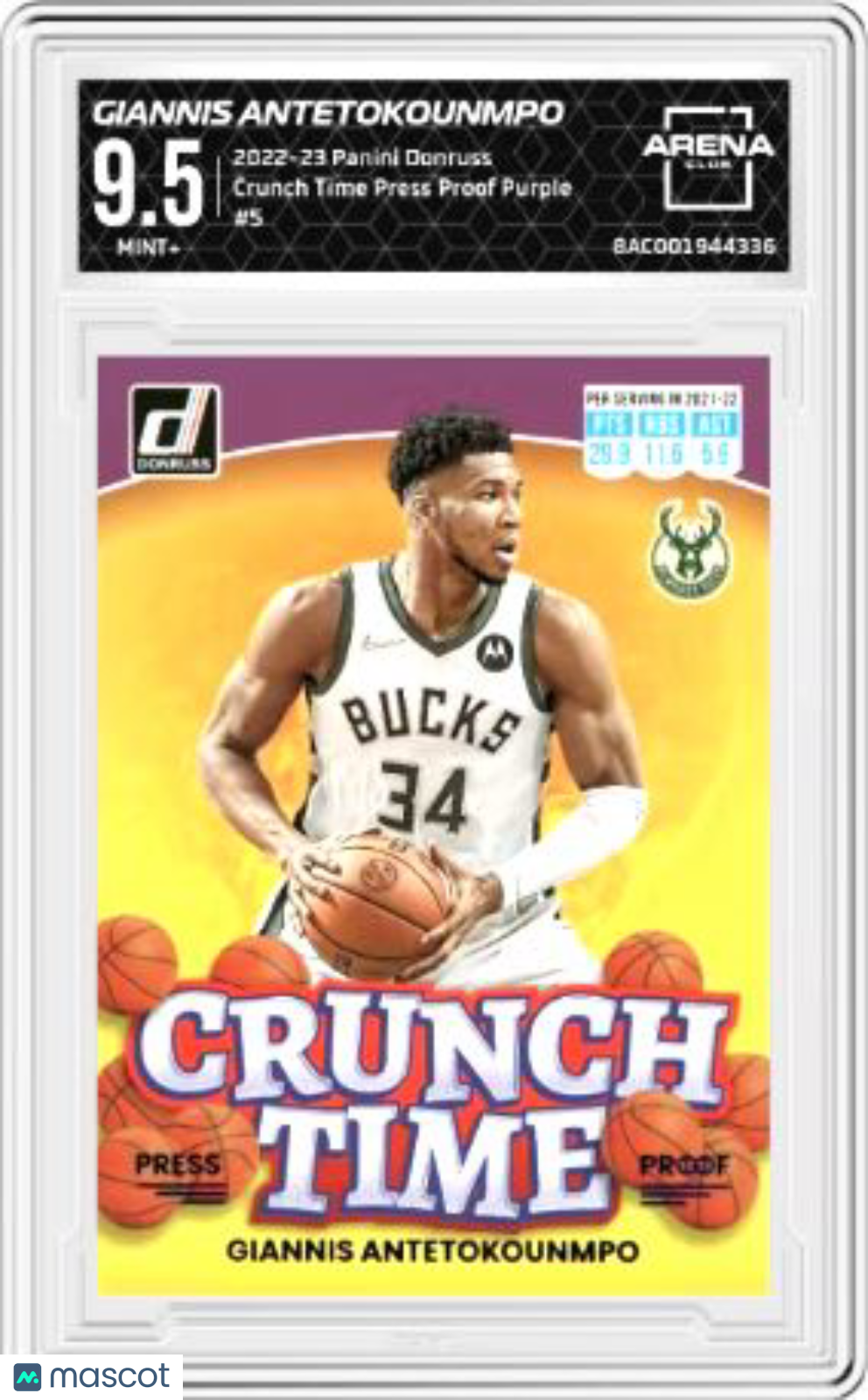 2022-23 Panini Donruss Giannis Antetokounmpo #5 Crunch Time Purple Press Proof