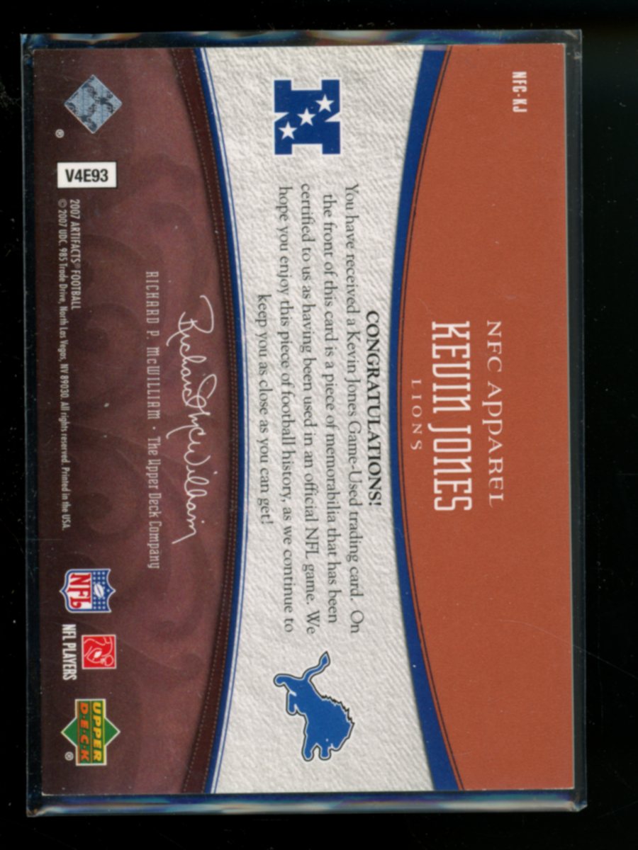 2007 Upper Deck NFL Artifacts Kevin Jones #NFL-KJ Jersey Patch 22/75 Football