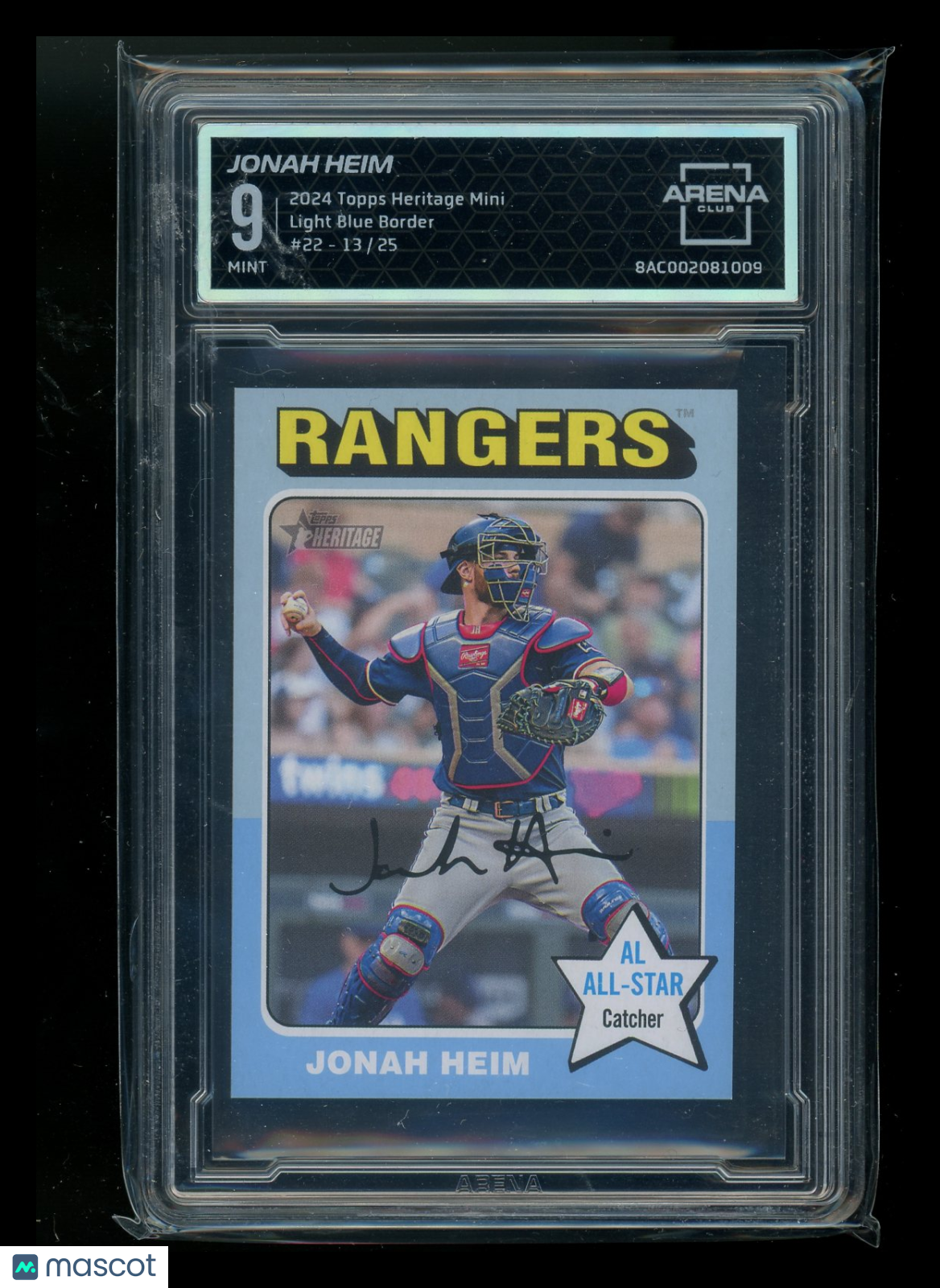 2024 Topps Heritage Mini Light Blue Border Jonah Heim #22 AL All-Star 13/25 AC 9