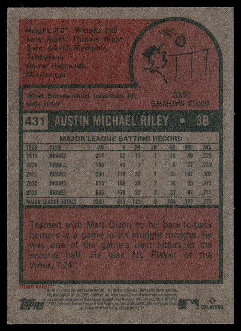 2024 Topps Heritage Austin Riley #431 Baseball