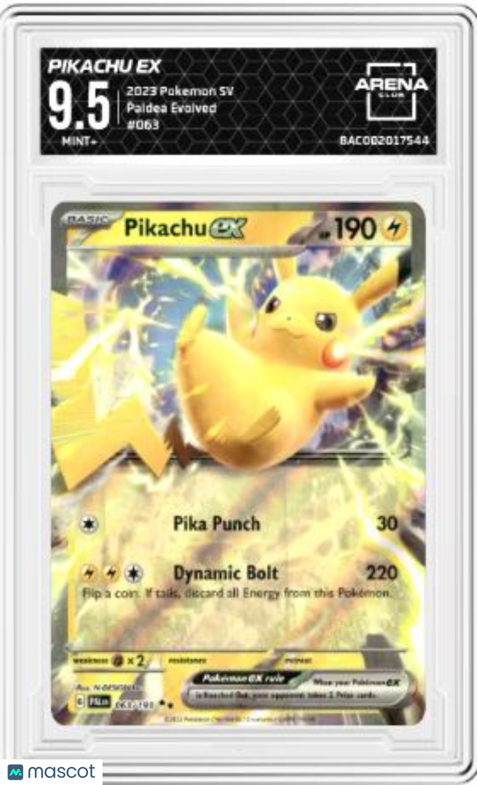 2023 Paldea Evolved Pikachu EX #063 Arena Club 9.5