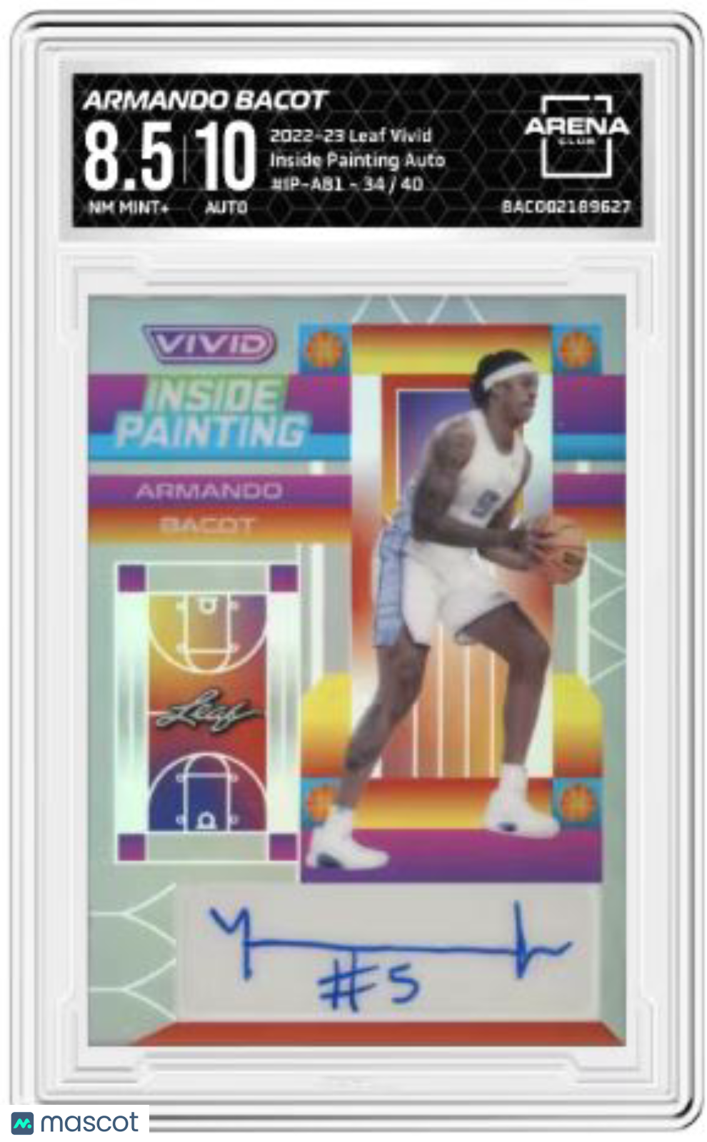 2022-23 Leaf Vivid Armando Bacot #IP-AB1 Inside Painting Auto Arena Club 8.5