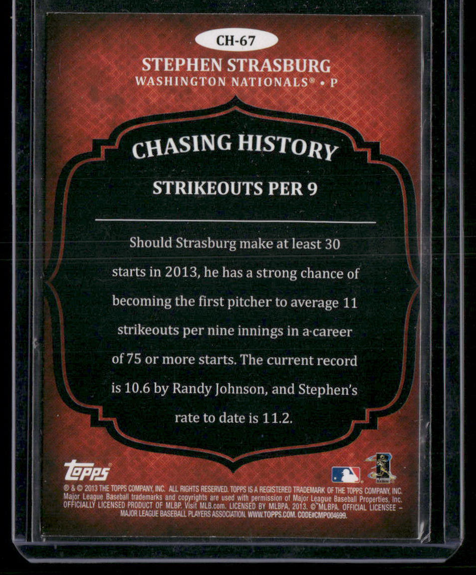 2013 Topps Stephen Strasburg #CH-67 Chasing History Silver Foil Baseball