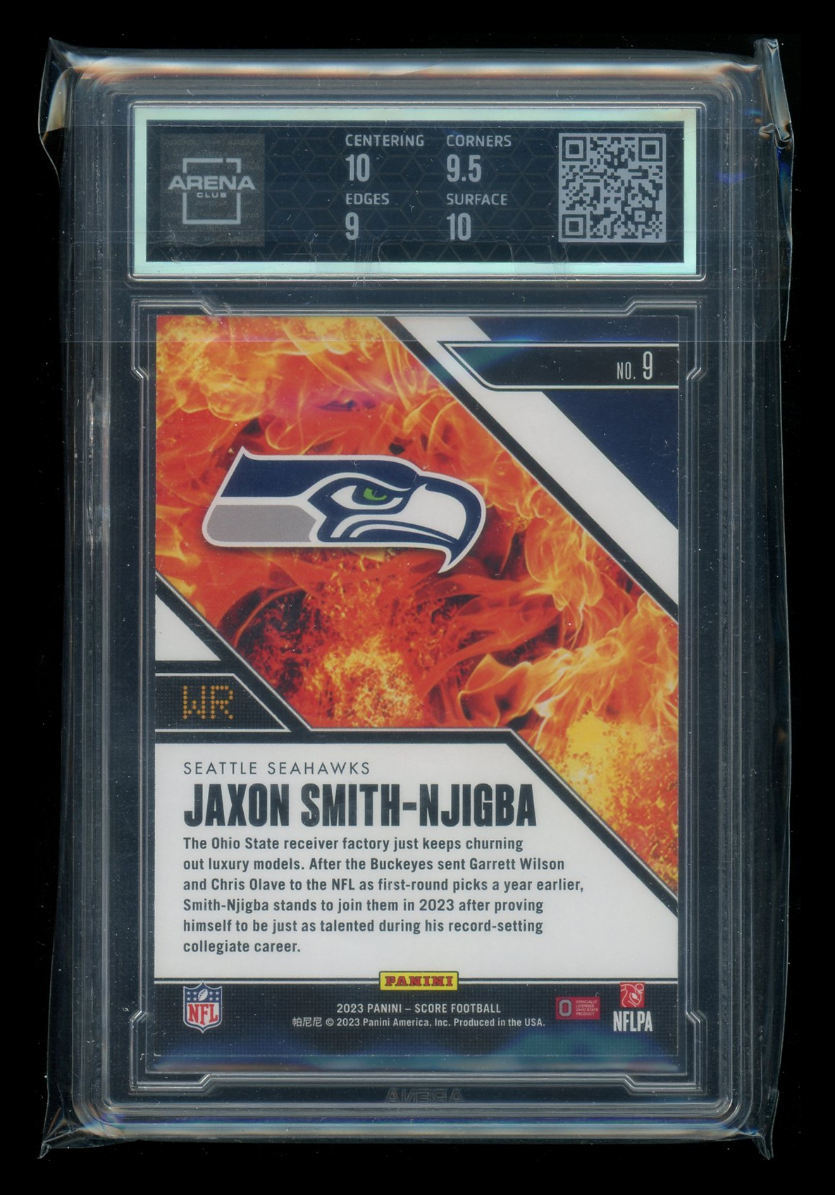 2023 Panini Score Hot Rookies Jaxon Smith-Njigba #9 RC Football Arena Club 9.5