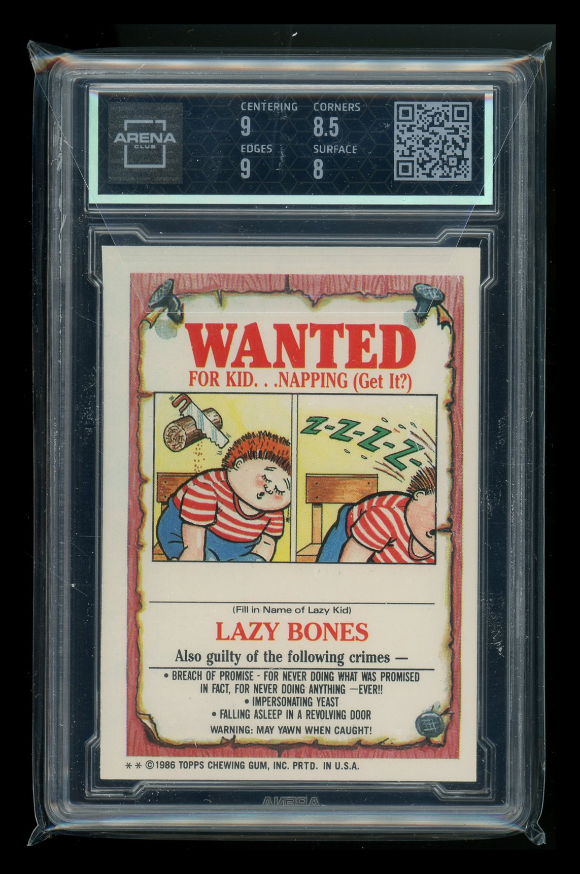 1986 Garbage Pail Kids Hy Gene #161b Arena Club 8.5