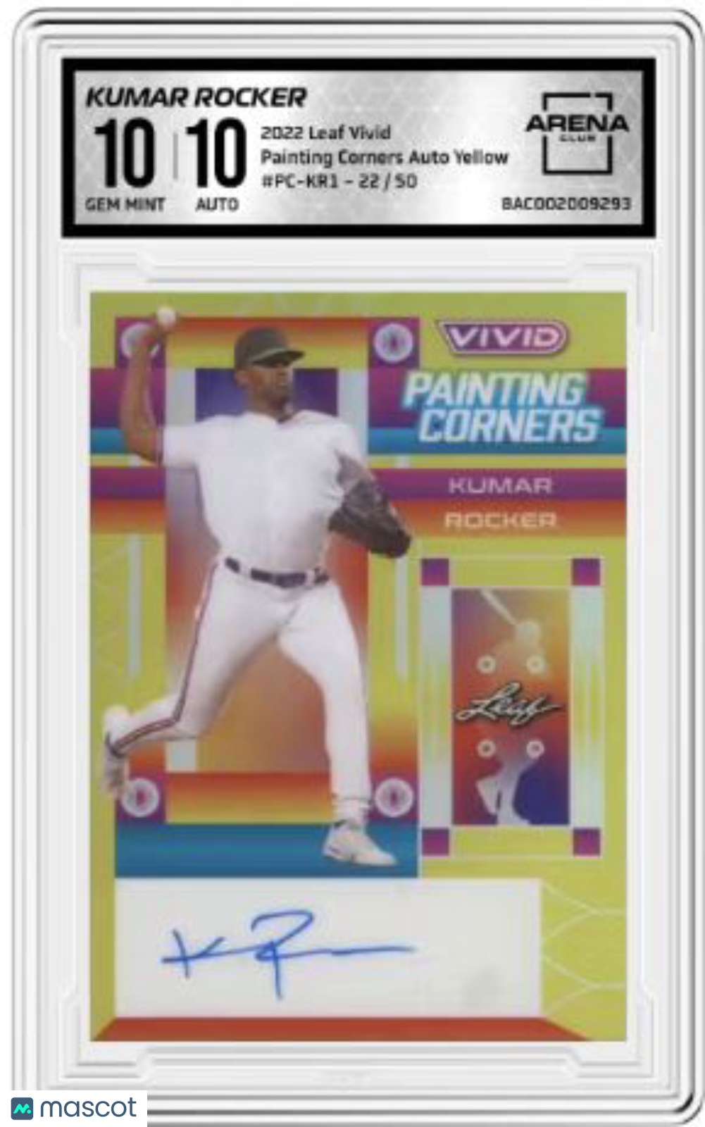 2022 Leaf Vivid Kumar Rocker #PC-KR1 Painting Corners Auto Yellow 22/50 AC 10